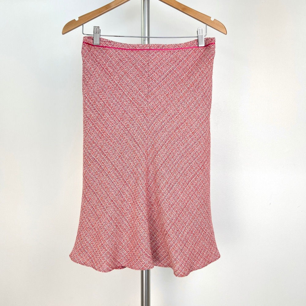 Next‎ Pink Red Tweed Flared Midi Skirt Linen Silk Blend Womens Sz 10